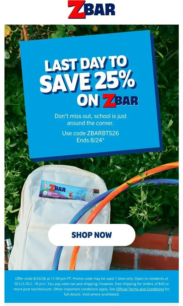 Clif Bar: Stock Up - 25% Off Zbar Products Ends Tonight