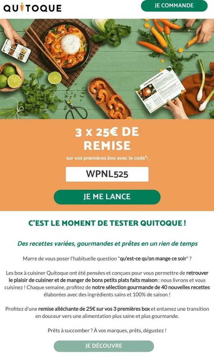 Quitoque: 🎁75€ OFFERTS pour tester Quitoque