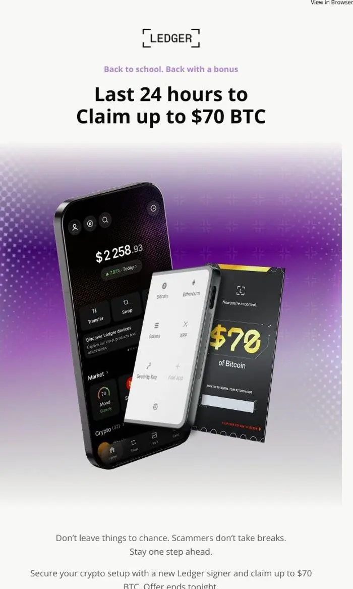 Ledger: Last 24 hrs to get up to $70 BTC.