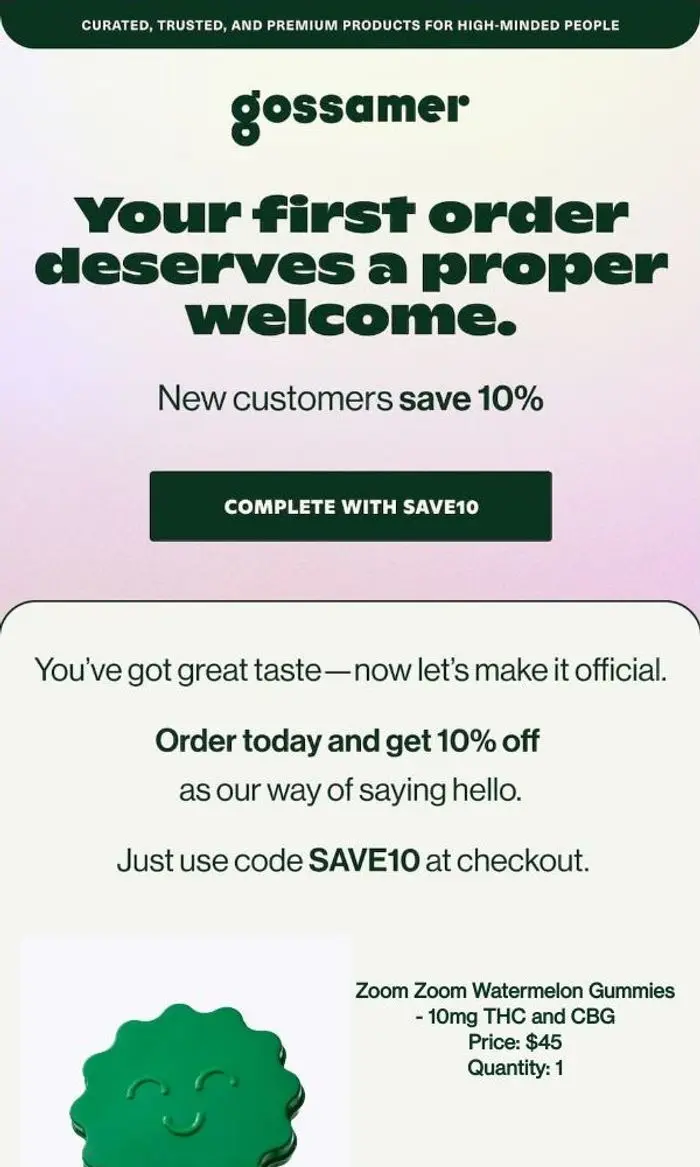Gossamer: Save 10% on your first order