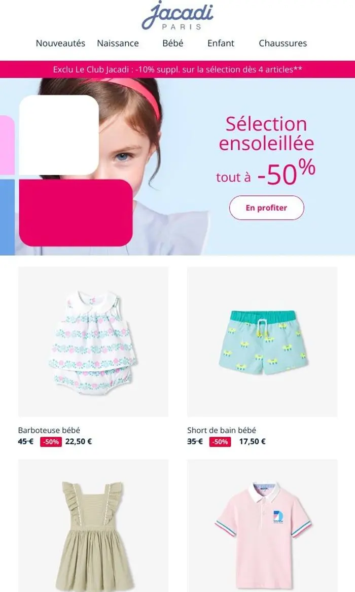 Jacadi Paris: ⏰Ultime démarque : -50% sur une sélection ensoleillée