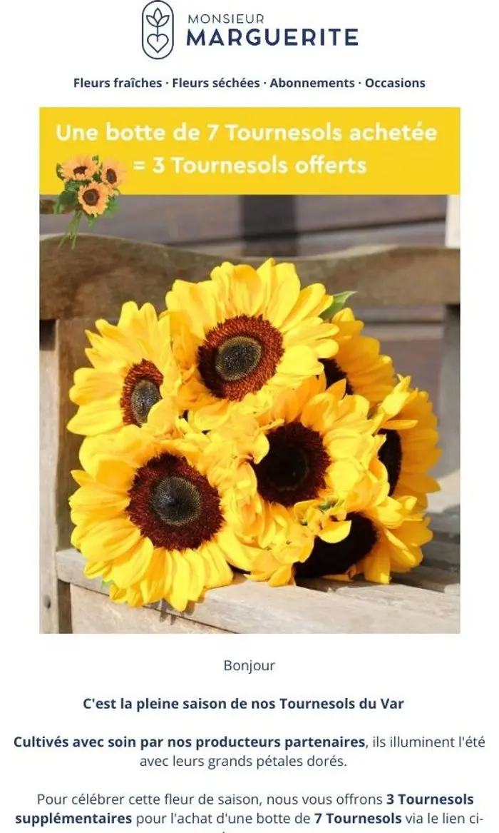 Monsieur Marguerite: ✨ Une botte achetée = des Tournesols offerts