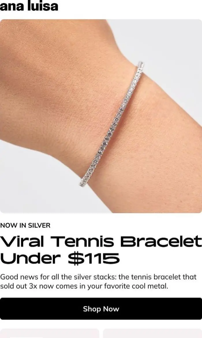 ANA LUISA: JUST DROPPED: Silver Tennis Bracelet Under $115