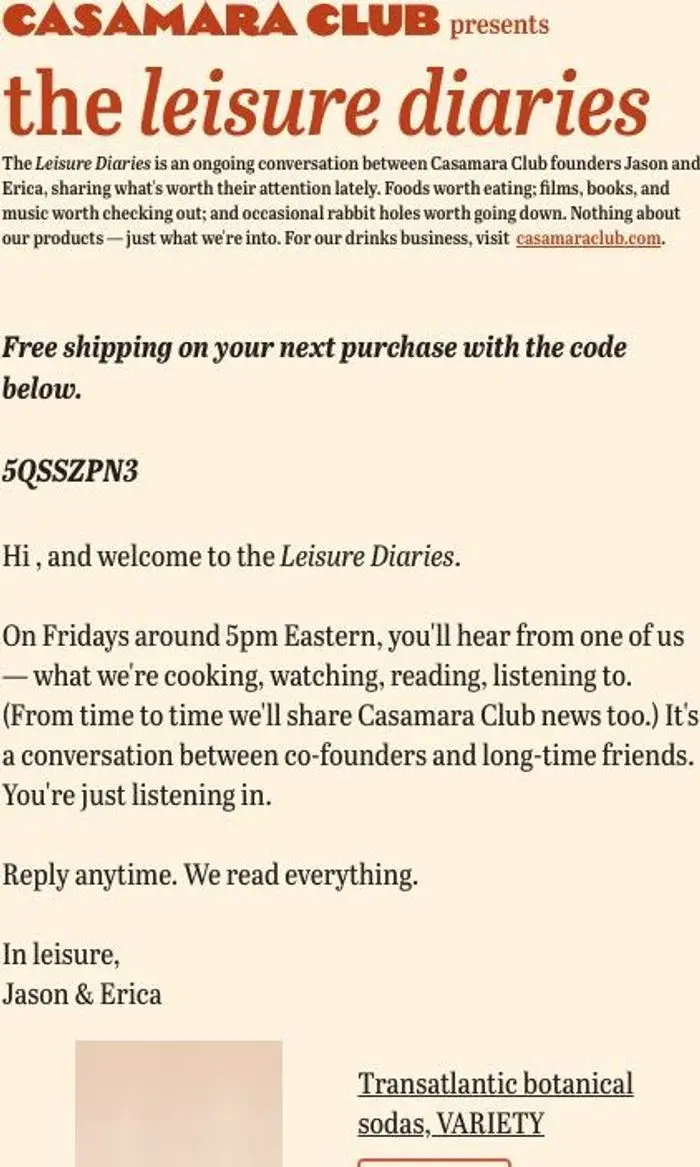 Jason & Erica: welcome to the leisure diaries. enjoy free shipping your next order.