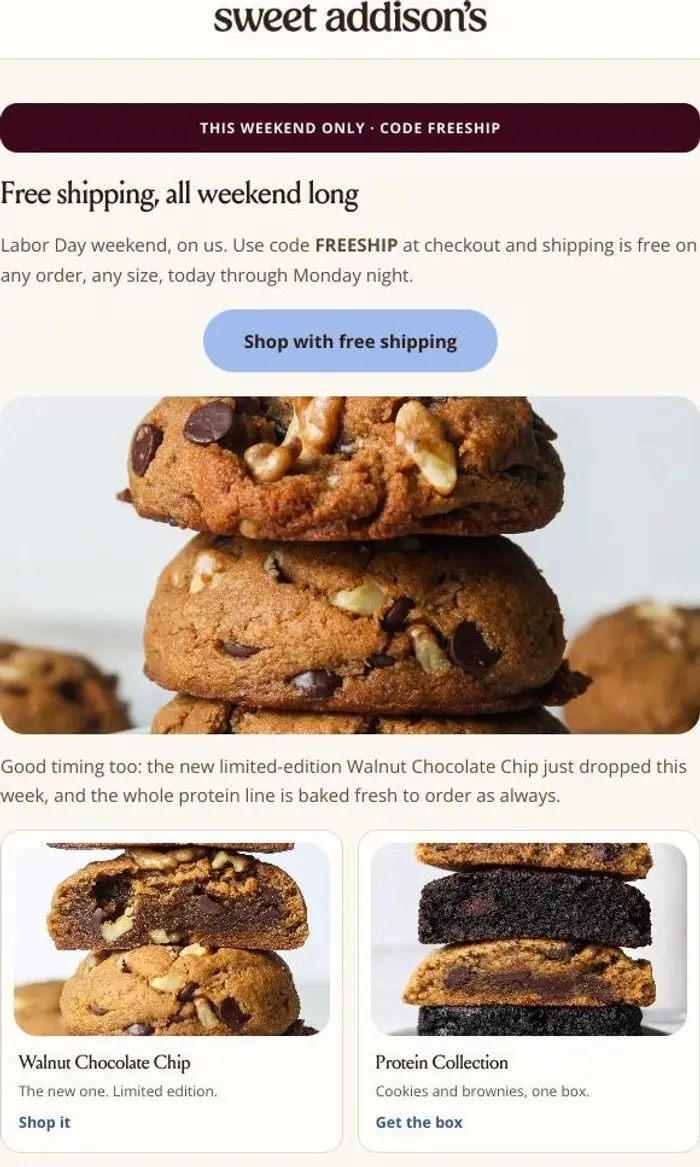 Sweet Addison's: Free shipping all Labor Day weekend. Every order.