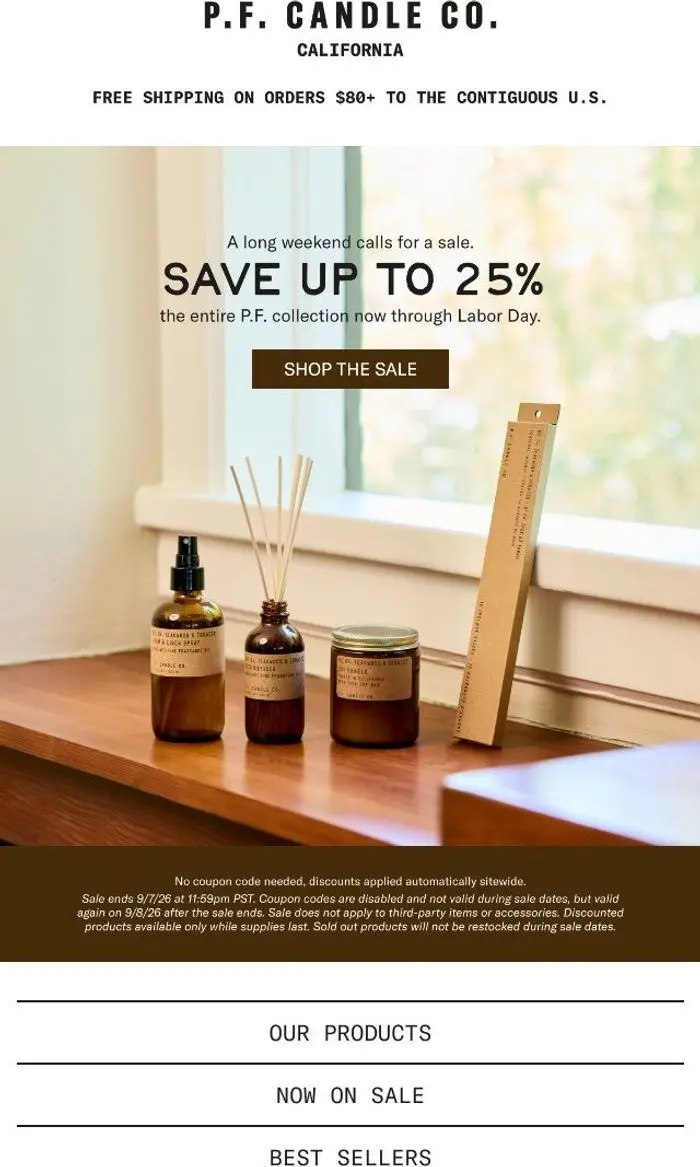 P.F. Candle Co: Up to 25% off starts now